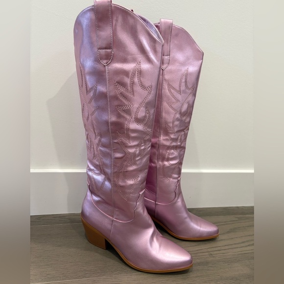 Pink Metallic Cowgirl Western Cowboy Chunky Heeled‎ Boots Size 9 - Picture 1 of 7